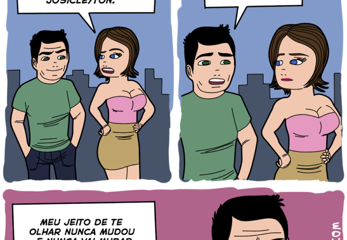 Um homem olhando diferente para uma mulher: