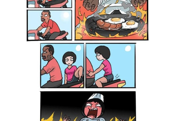 A diferença entre homens e mulheres sentando em uma moto quente